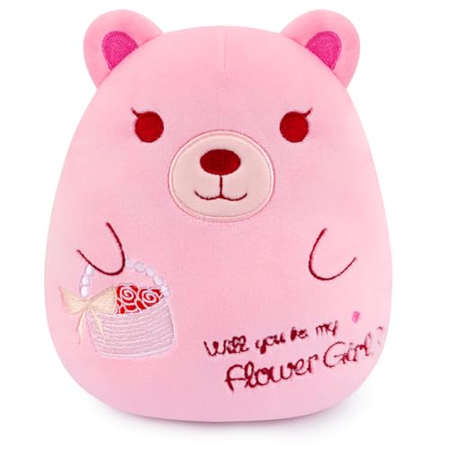 Leokawin Flower Girl Teddy Bear Stuffed Animal Will You Be My Flower Girl Cute Pink Teddy Bear Plush for Kids Perfect Flower Girls Gifts from Bride Groom for Wedding Proposal Anniversary Party