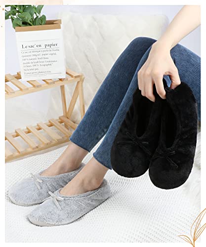 Image of Panda Bros 2 Pairs Women's Ballerina House Slippers, Anti-Skid Comfy Warm Ballet Style Slippers