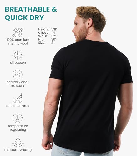 Merino Wool Undershirt for Men – Lightweight Thermal T-Shirt + Socks (Small, Black Ink)2