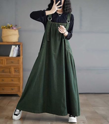 Image of Women's Casual Loose Denim Dress Sleeveless Adjustable Straps Denim Jumper Dress with Pockets