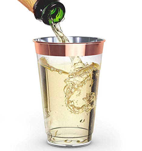OUGOLD 50 Rose Gold Plastic Cups | 12 oz. 50 Pack | Hard Clear Plastic Cups | Disposable Party Cups | Fancy Wedding Tumblers | Elegant Decoration Cups | Plastic Tumblers Bulk