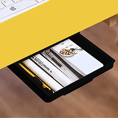Image of QARA Wood 31x18.5 Inch Wall Mounted Folding Study Table with Drawer & Cup Holder - Yellow, Powder Coated