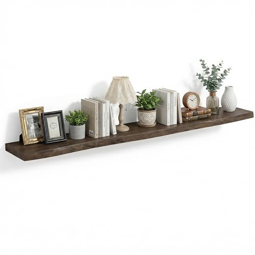 Image of Vivelove Wood Floating Shelves Live Edge 72 inch Set of 1, Dark Walnut