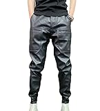 CRITOR Joggeurs Noirs en Cuir en Faux Cuir Hommes Pantalon en Cuir de Taille élastique pour Hommes