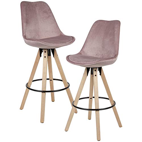 FineBuy 2er Set Barhocker Samt/Massivholz | Design Barstuhl Skandinavisch 2...