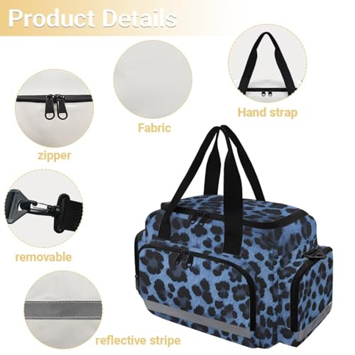Duffel Bag Women that Holds and Shoe Compartment Portable Gym Bags, Fitness Workout Multi-Functional Workout Bag, Leopard Print Blue Pattern4