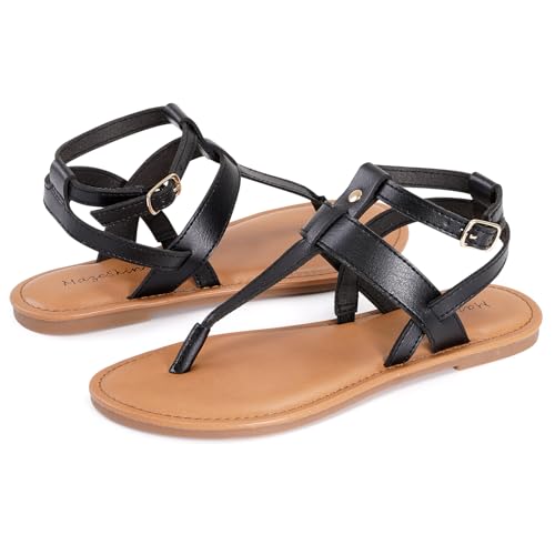mazeskin Women's T Strap Memory Foam Thong Flats Sandals Summer Comfortable Strappy Adjustable Ankle Buckle Dressy Sandals4