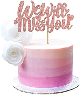 Blumomon 1Pcs Rose Gold Glitter We Will Miss You Cake Topper for Job Change Retirement Graduation Party Cake Decorations