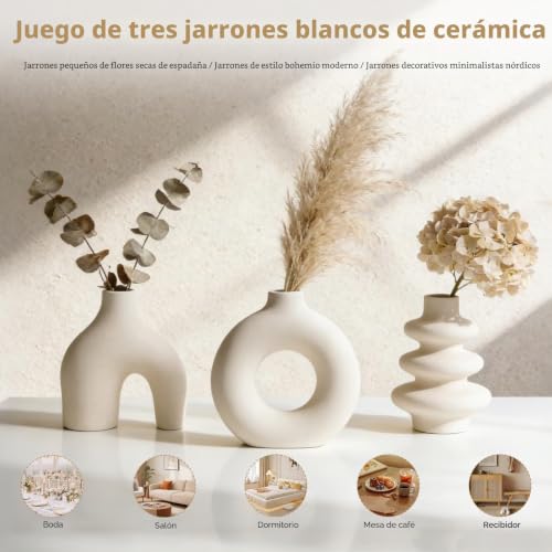 Jarrones de cerámica blanca modernos para decoración de hogar y jarrones de interior modernos 3