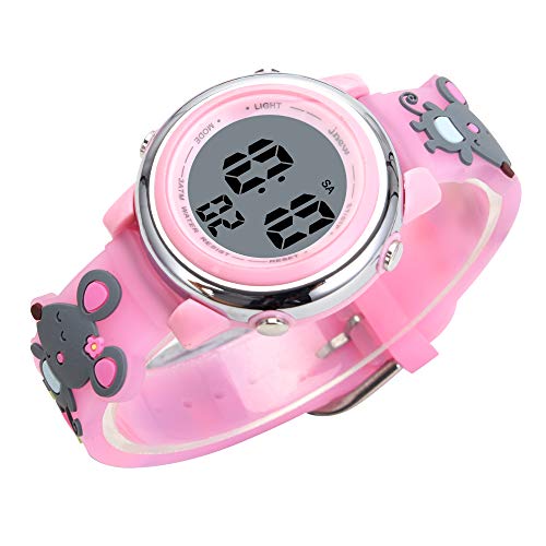 Kids Watches 3D Cartoon Silicone Mouse Waterproof 7 LED Color Lights Toddler Digital Wrist Watch with Alarm Stopwatch for 3-10 Year Girls Little Child (Pink)3