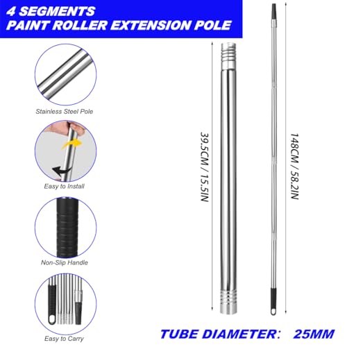 Teleskopstange Verlängerungsstangen Teleskop Stange Teilbare Teleskopstange für Farbroller Malerwalzen Lackierwalzen Teleskopstiel Teleskopstab Halter 1.6m