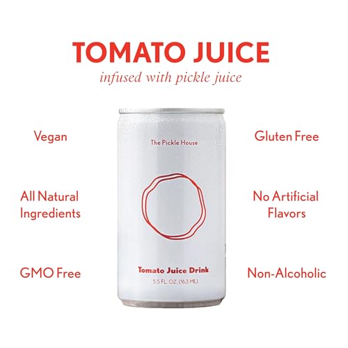 The Pickle House Tomato Juice - Umami Rich Blend of Tomatoes, Pickle Juice & Celery Salt, Ready-to-Serve over Ice or as a Bloody Mary Mix, Vegan & Gluten Free Cocktail Base, x24 5.5 fl oz Cans