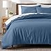 Bare Home Flannel Duvet Cover Set - Queen - 100% Cotton, Velvety Soft Heavyweight Premium Flannel, Double Brushed - Includes Sham Pillow Covers (Queen, Coronet Blue)
