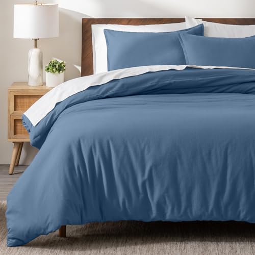 Bare Home Flannel Duvet Cover Set - King - 100% Cotton, Velvety Soft Heavyweight Premium Flannel, Double Brushed - Includes Sham Pillow Covers (King, Coronet Blue) by Bare Home - Image 2