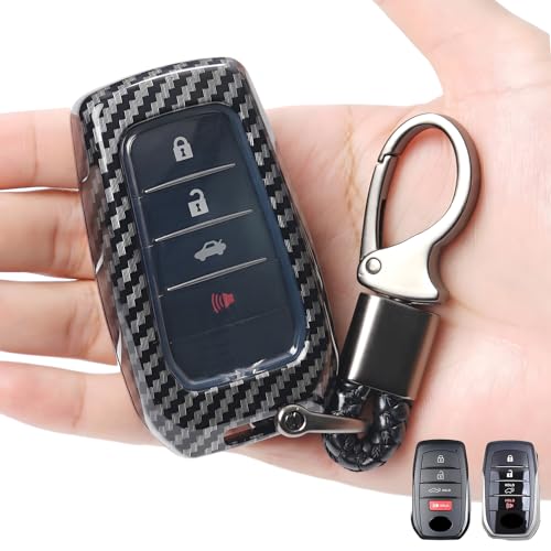 for Toyota Key Fob Cover, Carbon Fiber Pattern Key Case Keychain for 2020- 2024 2025 Toyota Camry Land Cruiser Corolla Cross Sienna Venza Prius Grand Highlander Hilux Tundra Rav4 Sequoia Tacoma