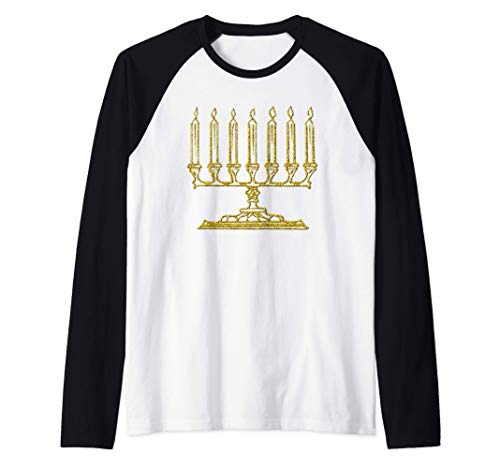 menorah de Hanoucca, les Juifs d'or rétro symbole Bougies Manche Raglan