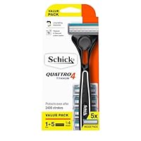 Schick - Quattro 4 Titanium for Men | Value Pack | Razor Kit + 5 Refills | Titanium & Diamond Coated Blades | Protects Even After 2400 Strokes | Precision Shave