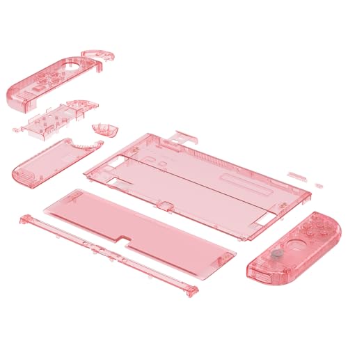 Image of eXtremeRate DIY Full Set Shell Buttons for Nintendo Switch OLED, Crystal Cherry Pink Replacement Back Plate & Kickstand Custom Case Housing for Nintendo Switch OLED JoyCon - No Controller