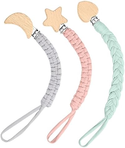 Aolso Attache Sucette Bébé, Lot de 4 Attaches-tétines avec Sangles en Coton et 4 Adaptateurs pour Sucettes, Adaptateur de Clip de Support de Sucette Pour Bébé, adaptateur d'anneau en Silicone