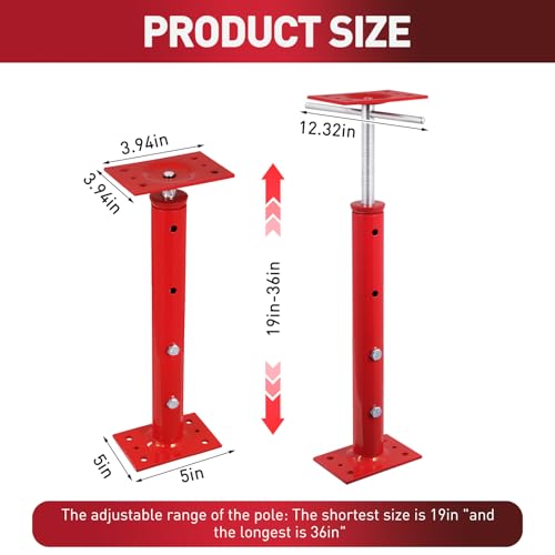 Hocamel 4 Pack House Jacks for Leveling 19''-36''Adjustable Support Jack,17636LBS Max Capacity Each Screw Pole Jack,for Temporary Support for Leveling-Red by Hocamel - Image 3