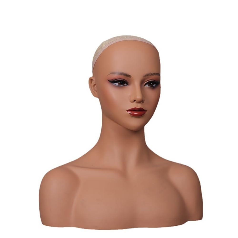Realistic Female Wig Mannequin Head With Shoulders, Shoulder Fake Head Wig Display Half Body Model Female Photography Prop Simulation PVC Head Model Used For Salons