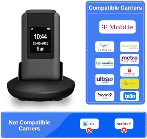 4G Flip Phone Unlocked for Senior,Basic Flip Phone for Seniors,2.8" +1.5 '' Dual Screen,SOS Button,Speed Dial,Large Fonts,Charging Dock,1400mAh Battery. (Black) - 1