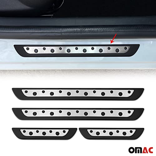 Omac Automotive Interior Accessories Stainless Steel & Plastic Scuff Plate Chrome Door Sill | Car Door Entry Guards | Step Protector Steel 4 Pcs. Fits Jeep Compass #TOP1