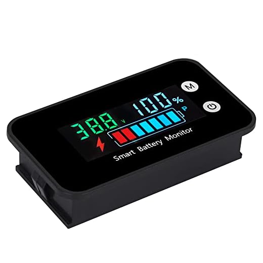 IPX7 Waterproof Battery Monitor12v 24v 36v 48v 60v 72v ,Car Motorcycle Golf cart Battery Meter Digital Battery Capacity Remaining Capacity Percentage Tester with Buzzer Alarm and Temperature