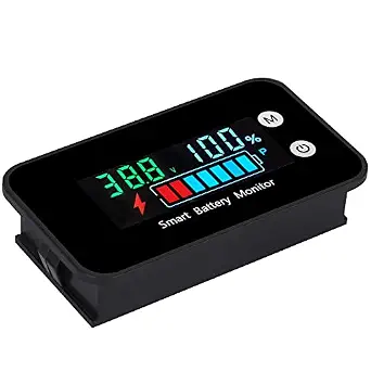7-100V IPX7 Waterproof Battery Monitor with Color LCD, Buzzer Alarm & Temperature