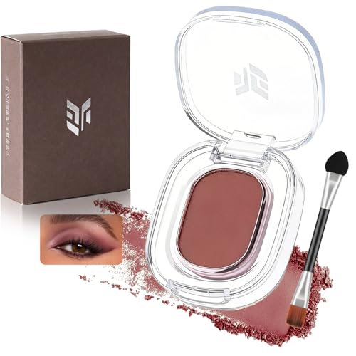 Image of Single Matte Eyeshadow Compact with Brush in Warm Raisin Brown – Muted Red Brown Nude Powder, Long Lasting Waterproof Blendable Pressed with Velvety Finish for Everyday Makeup