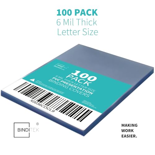 Image of Binditek 6 Mil PVC Binding Covers, 8.5 x 11 Inches, Clear, 100 Pack | Plastic Binding Covers, 8.5 inch x 11 inch Letter Size, Clear, Square Corners, Unpunched, Ideal for Business Reports and Proposals