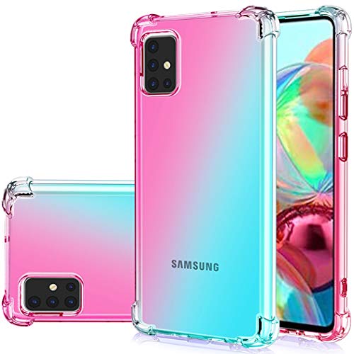 Image of Jhxtech Galaxy A71 Case [NOT FIT A71 5G ], Clear Cute Gradient Phone Case Slim Anti Scratch Flexible TPU Cover Shockproof Protective Case for Samsung Galaxy A71 (Pink/Green)