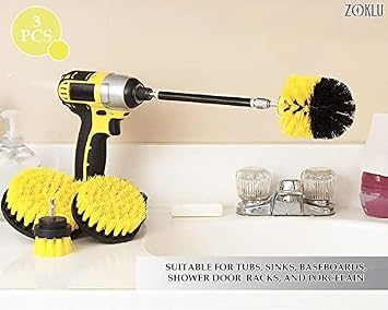 3 Pcs Brush Attachment for Drill Brush - Power Drill Brushes for Cleaning with Firm Nylon Bristles, 2/3.5/4 in Heads, 1/4 Hex Shaft - for Bathroom Tiles, Pool Steps, Garage Floors & Deep Grout Lines