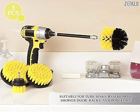 3 Pcs Brush Attachment for Drill Brush - Power Drill Brushes for Cleaning with Firm Nylon Bristles, 2/3.5/4 in Heads, 1/4 Hex Shaft - for Bathroom Tiles, Pool Steps, Garage Floors & Deep Grout Lines