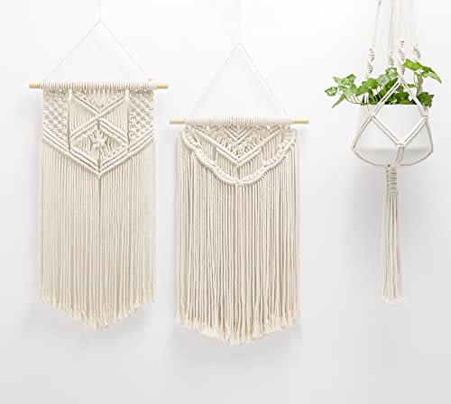 image for Mkono 2 Pcs Macrame Wall Hanging Boho Wall Art Decor Woven Chic Bohemi