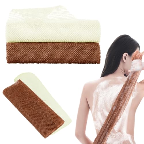 TRKETK 2 Piezas Red Exfoliante Corporal Africana, Red de Ducha Exfoliante Corporal 80x30cm Esponja de Baño Larga Esponja Malla de Nylon Depurador de Espalda para Mujeres Hombres Ducha (Blanco+Marrón)