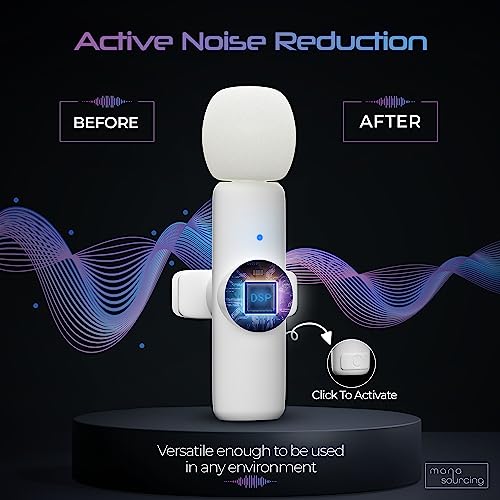 Mana Wireless Lavalier Microphone With Active Noise Reduction, Wireless Microphone For Iphone, Lapel Clip On Wireless Mic For Content Creator, Wireless Mini Microphone For Lightning Port - White #TOP1