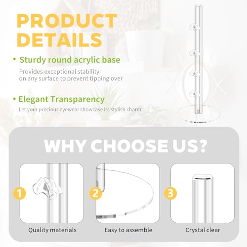 Brillenaufbewahrung, Sonnenbrillen Aufbewahrung Brillenhalter aus Acryl, Brillenständer für Mehrere Brillen, Transparenter Organizer und Ständer für 4 Brillen, Stehend für Wohnzimmer Schlafzimmer