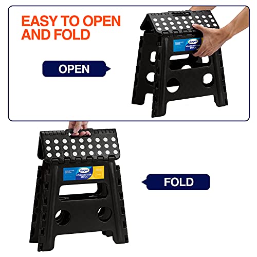Korpai 13" Folding Step Stool For Adults And Kids Holds Up To 300 Lbs,Non-Slip Folding Stools With Portable Handle, Compact Plastic Foldable Step Stool For Bathroom,Bedroom, Kitchen,Black,1Pc #TOP2