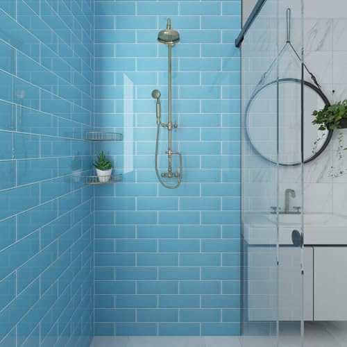 Lovdeco Blue Glass Subway Tile, Glass for Bathroom Kitchen Shower Backsplash Wall, 4 x 12 Inches, 4 Sq.Ft. by Lovdeco - Used condition - Image 5