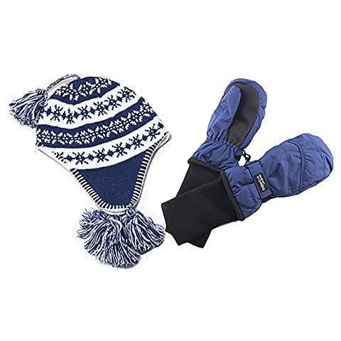 SnowStoppers Mittens and Sherpa Knit Hat Sets (Navy/White, Large) Cover