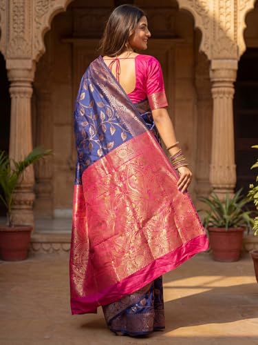 Image of AKHILAM Women's Kanjivaram Woven Soft Silk Saree With Blouse Piece