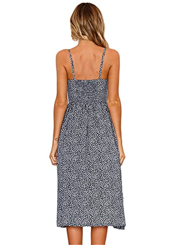 Image of YMING Womens Summer Spaghetti Strap Dresses Button Down Floral Sundress High Waist Swing Midi Dress with Pockets