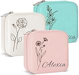 Ships Next Day, Custom Travel Jewelry Box with Name and Birth Flower, Bridesmaid Proposal Gifts Personalized Small Travel Jewelry Case for Women, Customized Mothers Day Jewelry Gifts for Mom