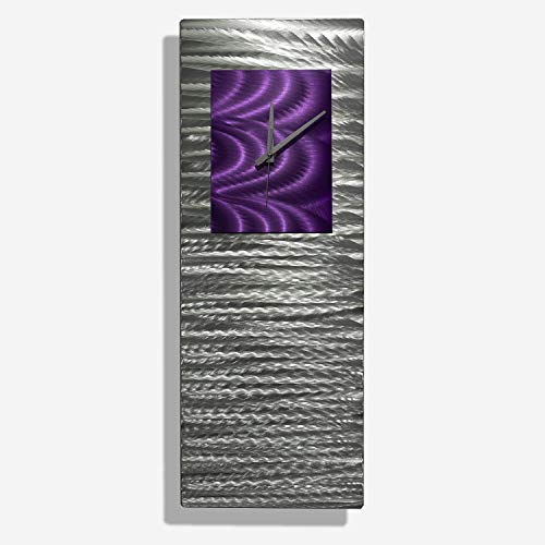 Mesmerizing Etched Silver & Purple Jewel Tone Metallic Abstract Wall Clock - Contemporary Hand-Crafted Time Piece, Home Decor, Modern Functional Metal Wall Art - Purple Radiance Clock - 24-Inch #TOP9