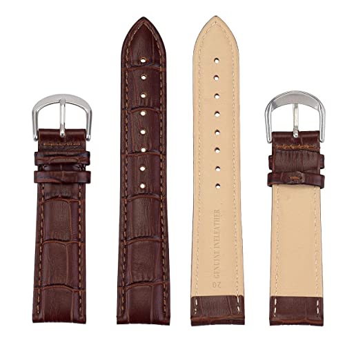 EACHE Croc Grain 19mm Brown Leather Watch Bands for Men, Silver Buckle by EACHE - Used condition - Image 3
