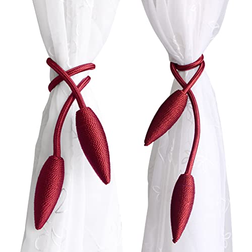 Valea Home 2 Pieces Christmas Curtain Tiebacks Clips Creative Window Drape Twist Tie Backs European Style Custom Made Curtain Holders Decorative Draperies Holdbacks, Burgundy