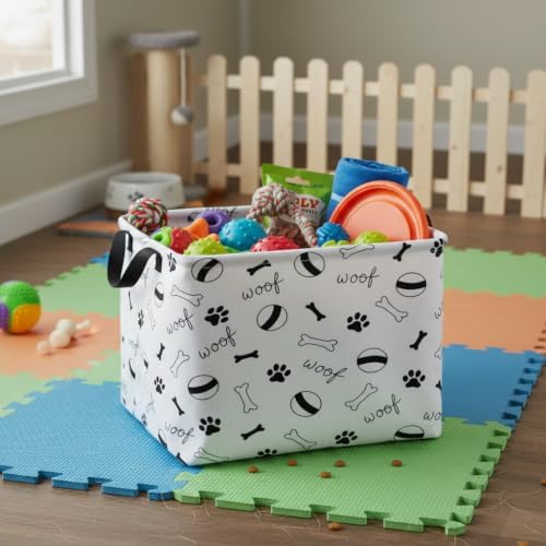 Kid Rectangular Dog Toy Basket Baby Collapsible Storage Bin Room Decor Nursery Gift Basket (Black Paw Print) — 사진 6