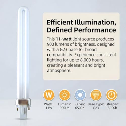 Xevtrak Compact Fluorescent Lamp, 11W G23 2-Pin, White 6500K, 900LM Energy Saving AC 220 U-Shaped Tube Light Bulbs, G23 Base, Ideal for Desk Lamps, Suitable for Bathrooms and Bedrooms Lighting 2pcs - Image 2