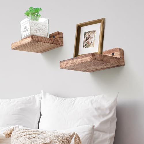 Small Floating Shelf, 4x4 Inch Display Ledges for Wall,Mini Shelves,Rustic Wood Shelf for Bedroom Living Room Bathroom Kitchen (4, Carbonized Black) - Image 3